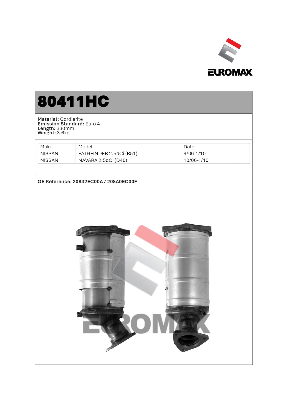 DOC for Nissan Navara 2.5L (with DPF) – Euromax Diesel Oxidation Catalyst