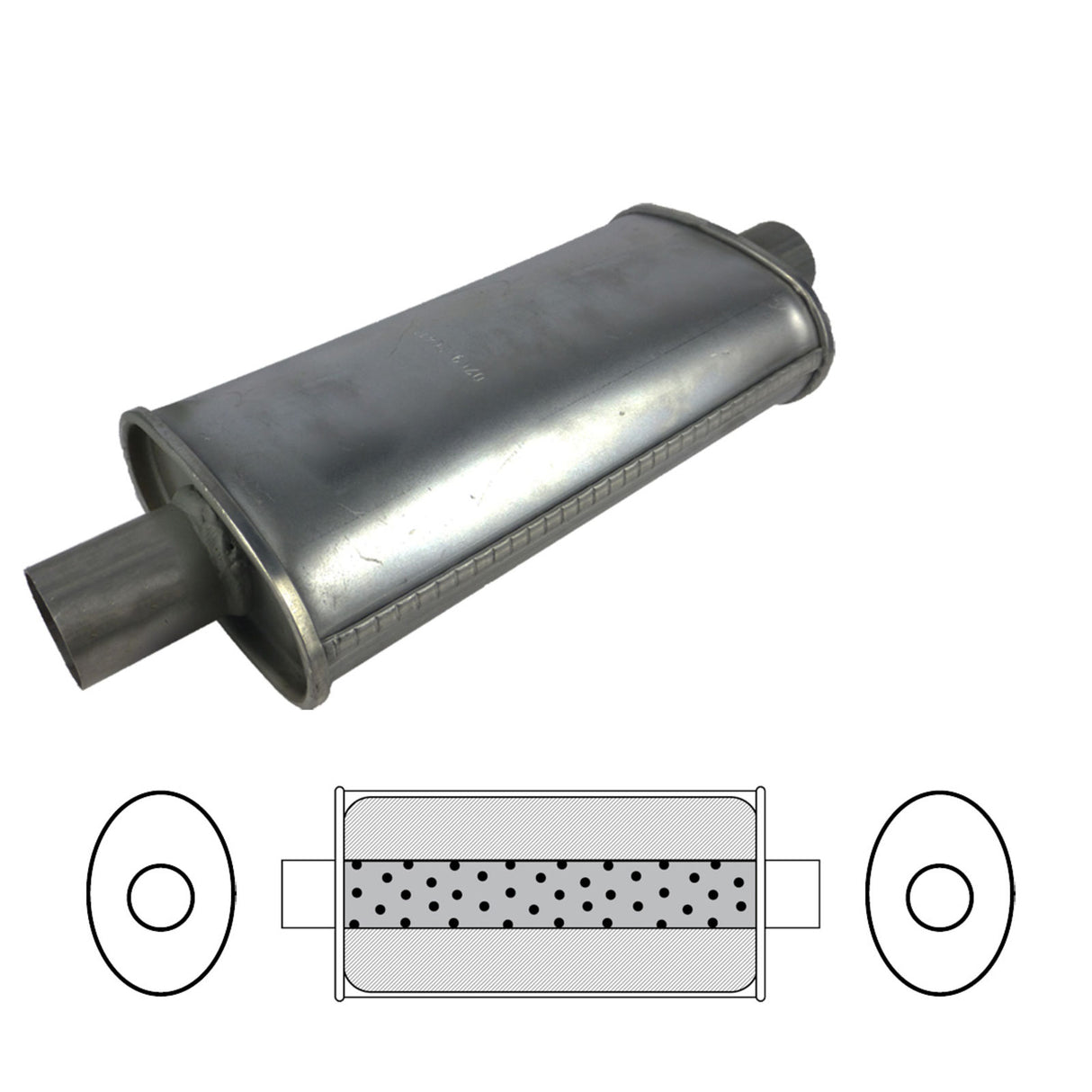 Redback - 1 3/4" Universal Muffler Centre/Centre 203x127x76mm Oval Aluminised Megaflow