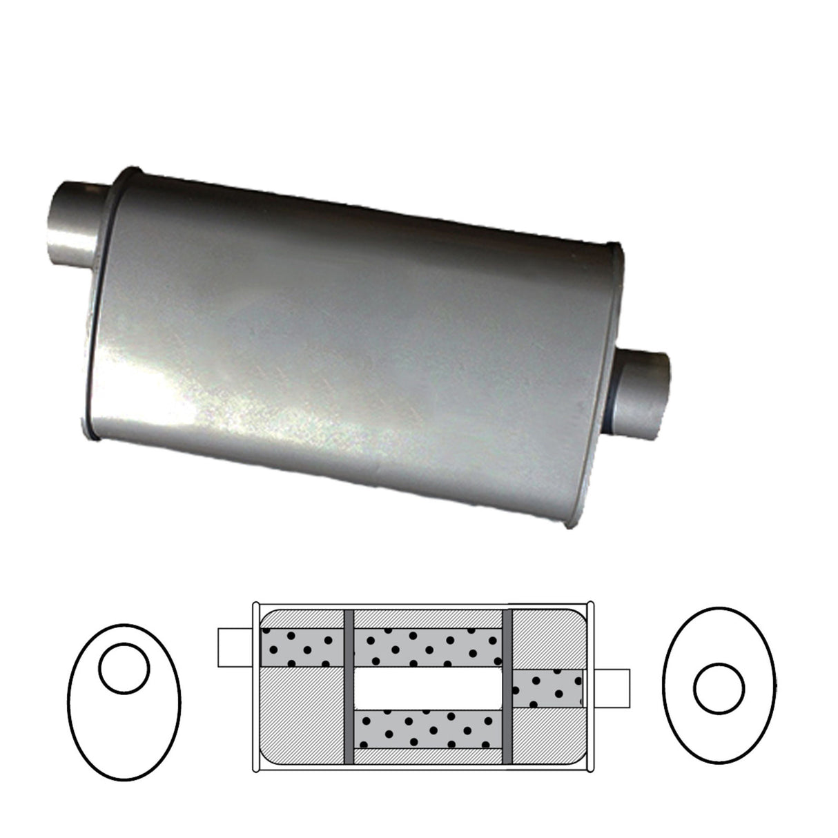 Redback – 2.25" Turbo Flow Muffler O/C 18"x8"x5" Oval Aluminised Steel