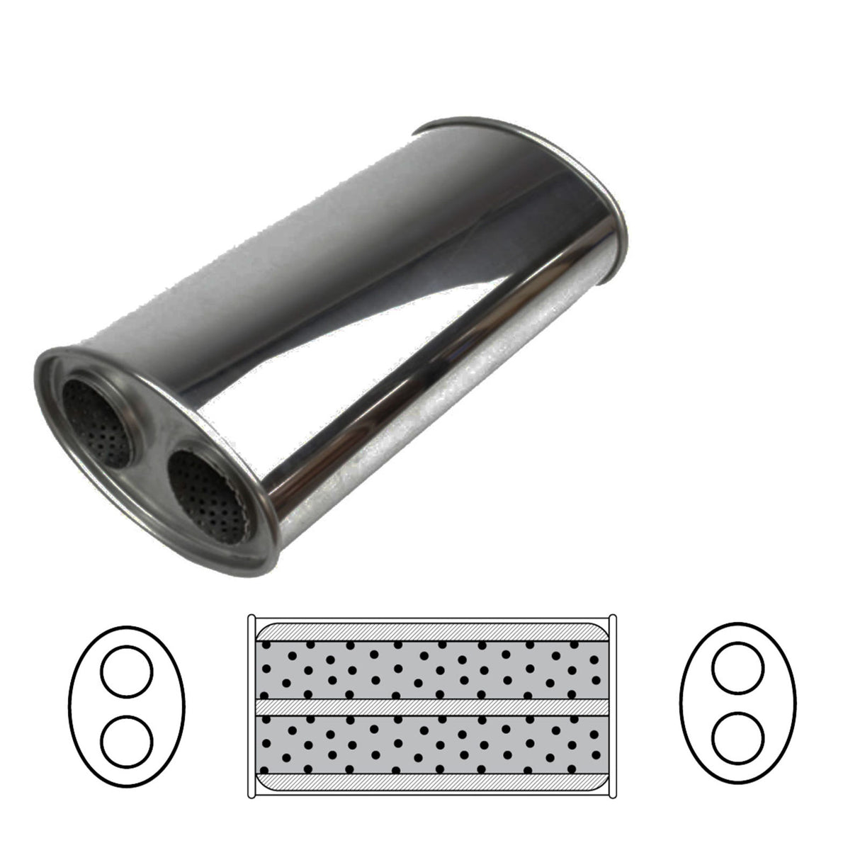 Redback - 3" Universal Muffler Twin In/Twin Out 14"x8"x5" Oval Aluminised Steel