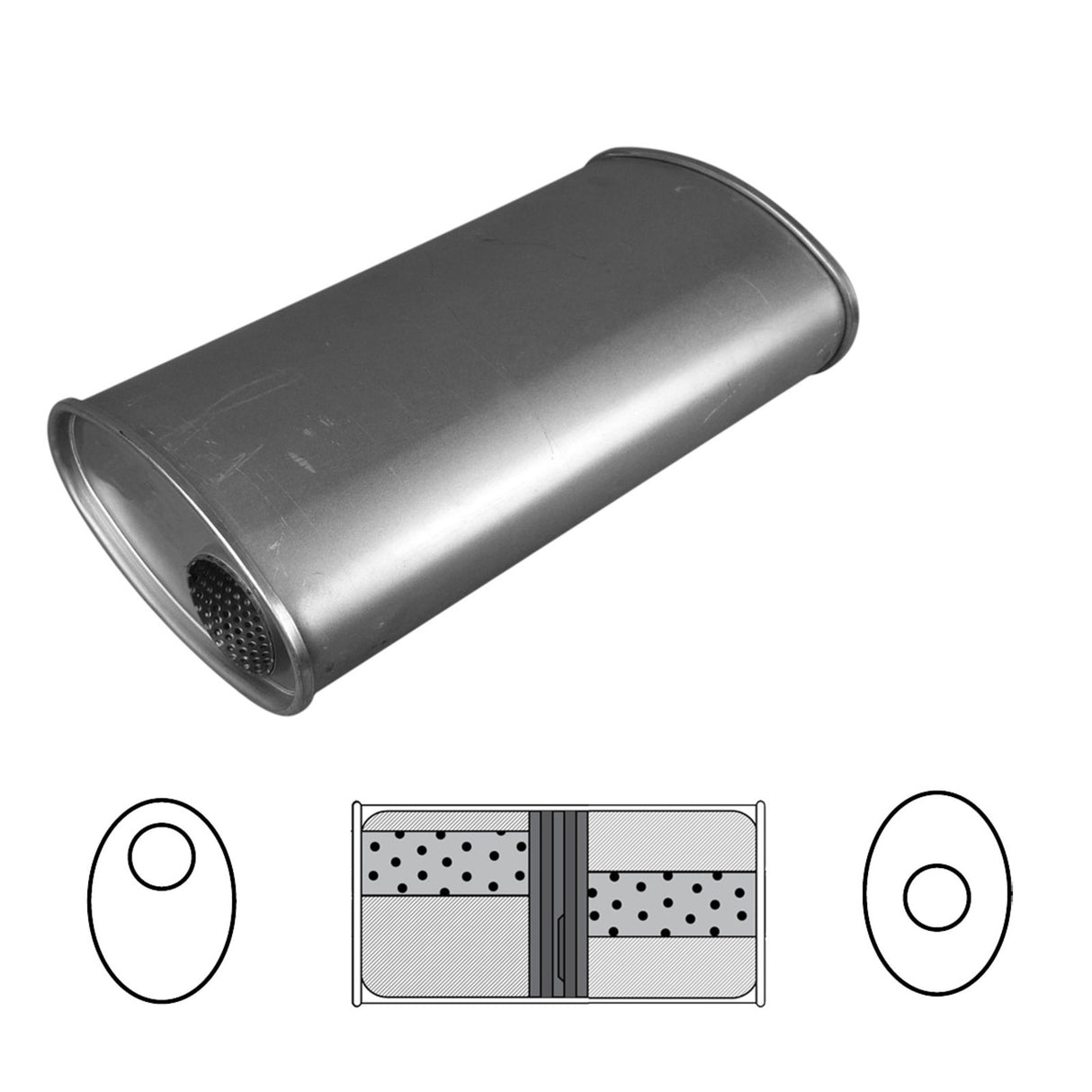 Redback - 3" Chambered Universal Muffler Offset/Centre 14"x8"x5" Oval Aluminised Steel