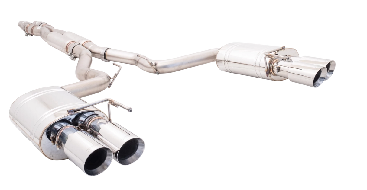 XForce - FORD MUSTANG FN GT FASTBACK COYOTE 5.0L (07/2017-on) Twin 3″ Stainless Steel Cat-Back System With Quad 4″ Tips