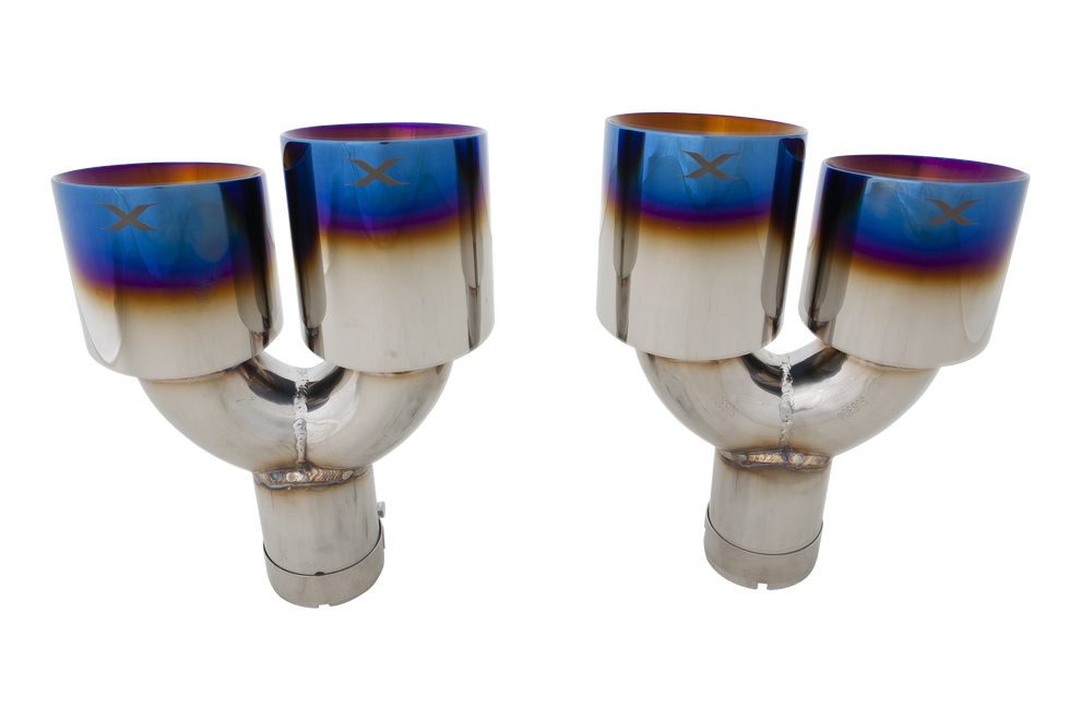 XForce | Burnt Blue Quad 4.5" Staggered Exhaust Tips | VW Golf R MK8 MK8.5 2021–2026 | ESMQB45TIPSB