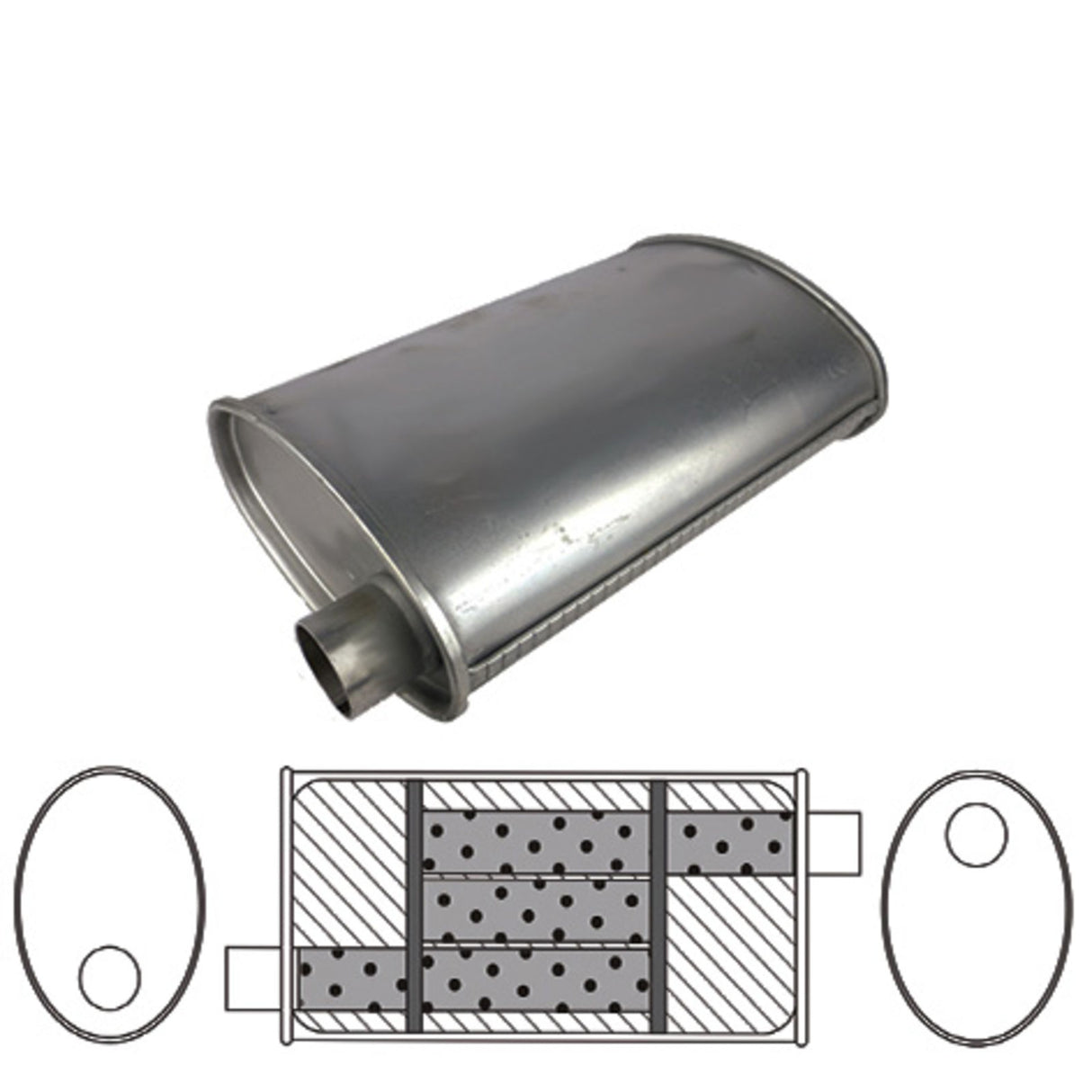 Redback - 2.5" Universal Muffler Offset/Offset 16"x10"x4" Oval Aluminised Steel