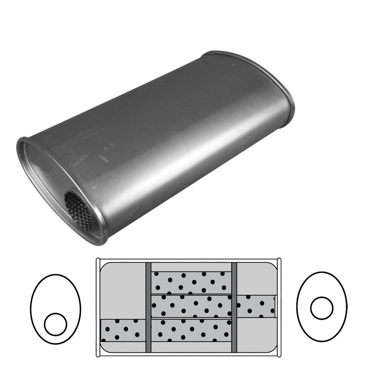 Redback - 2.25" Universal Muffler Offset/Centre 20x11x6 Oval Aluminised