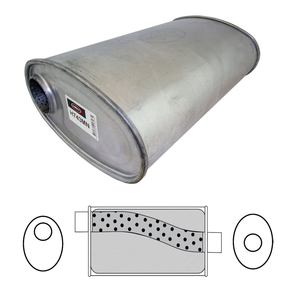 Redback - 2.5" Megaflow Universal Muffler Offset/Centre 18"x11"x6" Oval Aluminised Steel