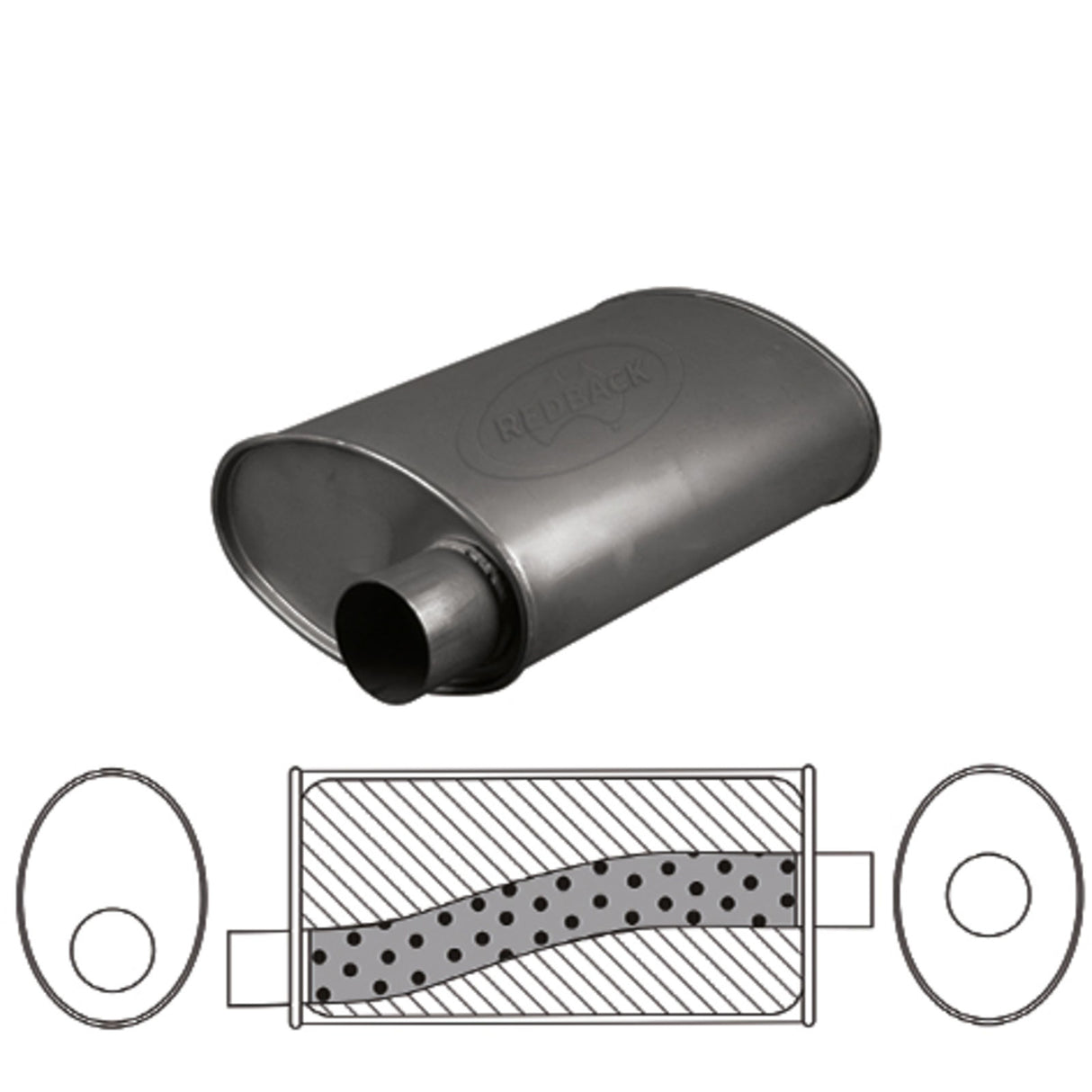 Redback - 3" Universal Muffler Offset/Centre 16"x11"x6" Oval Aluminised Steel