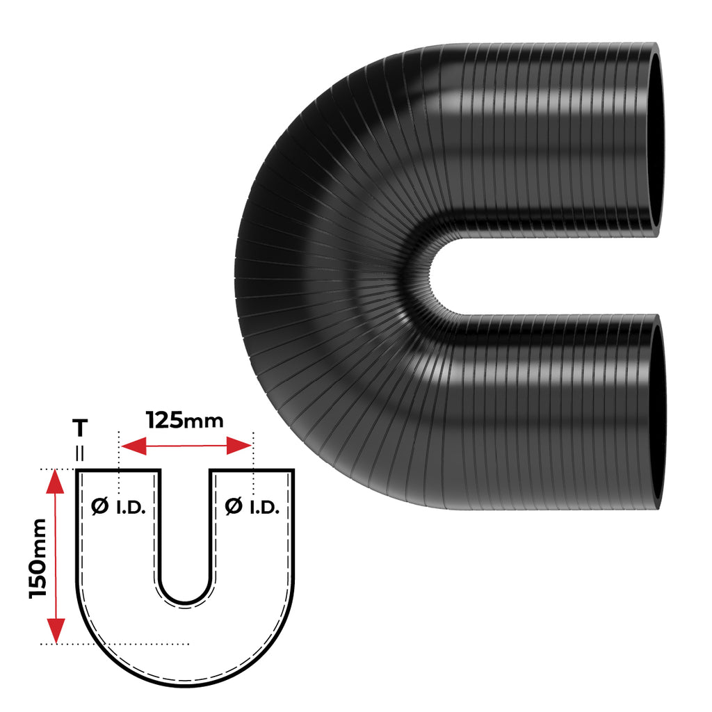 REDBACK | Silicone Hose 2-1/2" 180° Bend Black | Universal 63mm | HSB180063B