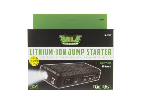 Hulk 4X4 - LITHIUM-COBALT JUMP STARTER 10,400mAh W/LED DISPLY, CARRY