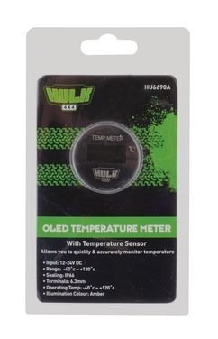 Hulk 4X4 - OLED TEMPERATURE METER 12/24v -40/120c AMBER OLED INC SENSOR