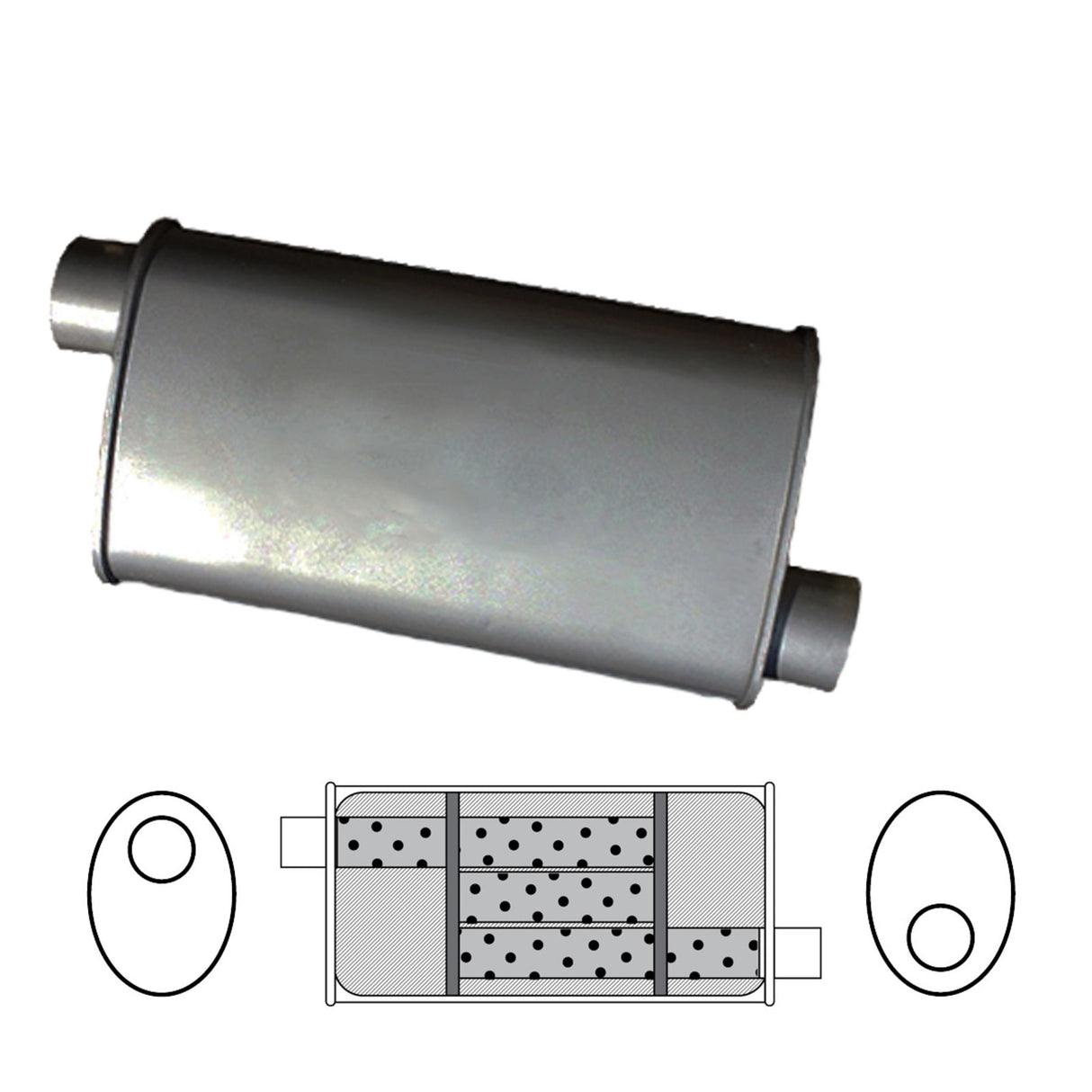 Redback - 1.75" Universal Muffler Offset/Offset 406x203x101mm Oval Aluminised