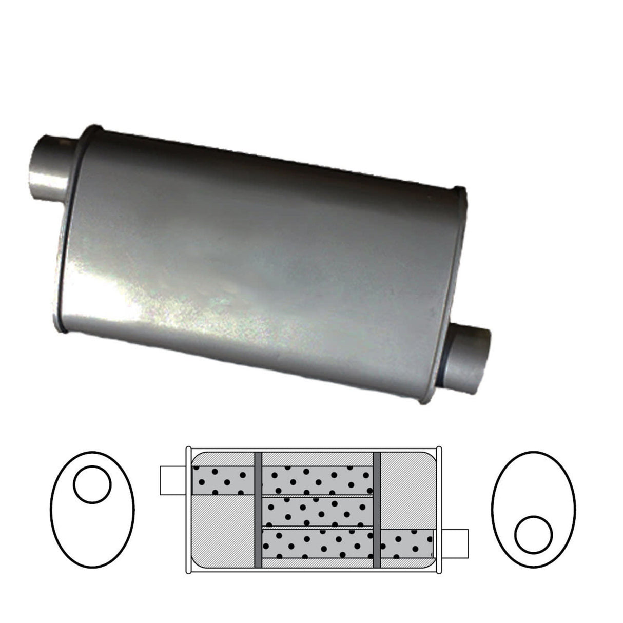 Redback - 2" Triflow Universal Muffler Offset/Offset 305x203x101mm Oval Aluminised