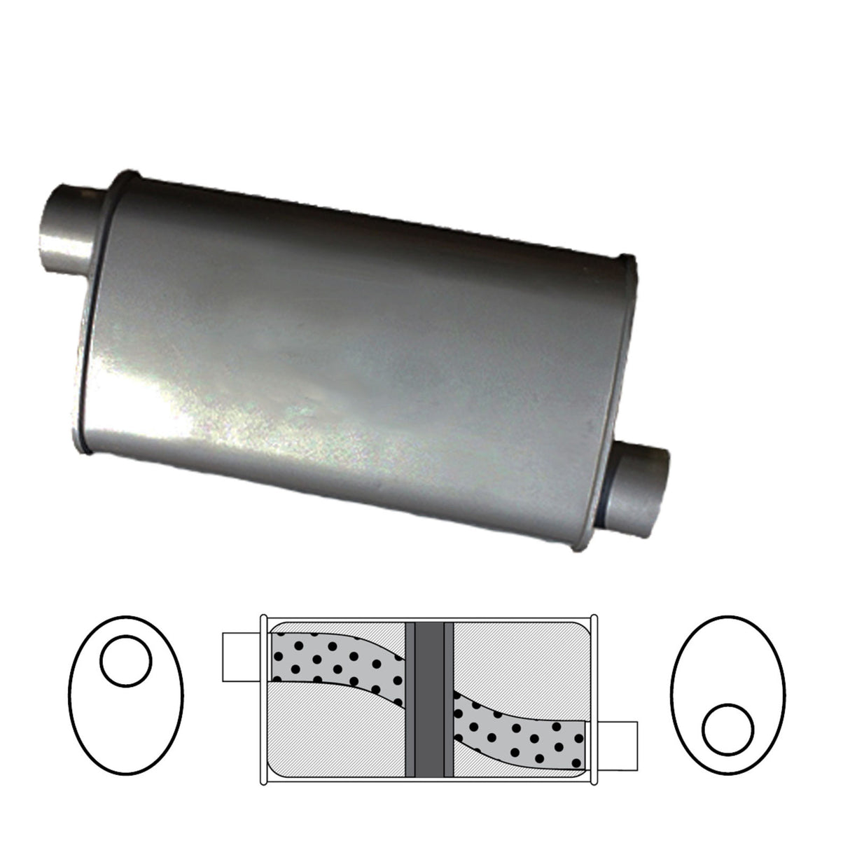 Redback - 2.25" Chambered Universal Muffler Offset/Offset 14"x8"x4" Oval Glass Packed