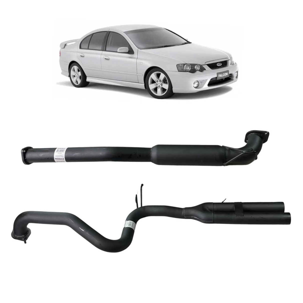 REDBACK - Ford Falcon BA BF Sedan (2003 - 2008) 2.5" Catback Exhaust with Hotdog Centre and Dual Outlet Rear Muffler Delete