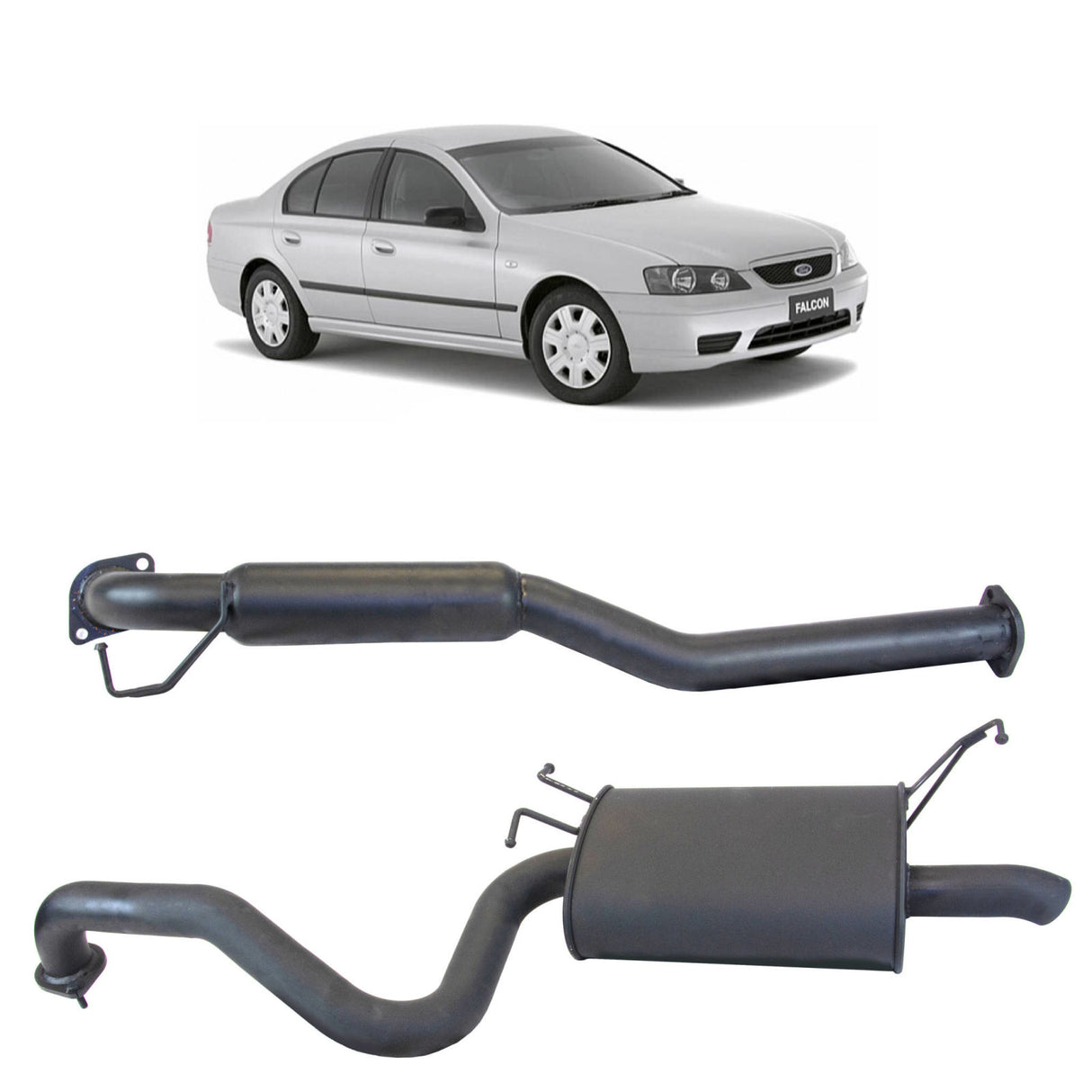 REDBACK - Ford Falcon BA BF (2003 - 2008) Sedan 2.5" Catback Exhaust with Hotdog Centre and Single Outlet Rear Muffler