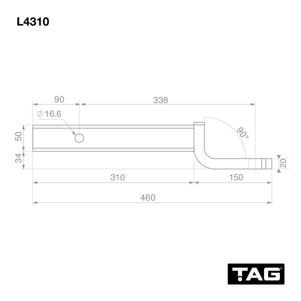 TAG - Tow Ball Mount - 338mm Long, 90°Face, 50mm Square Hitch