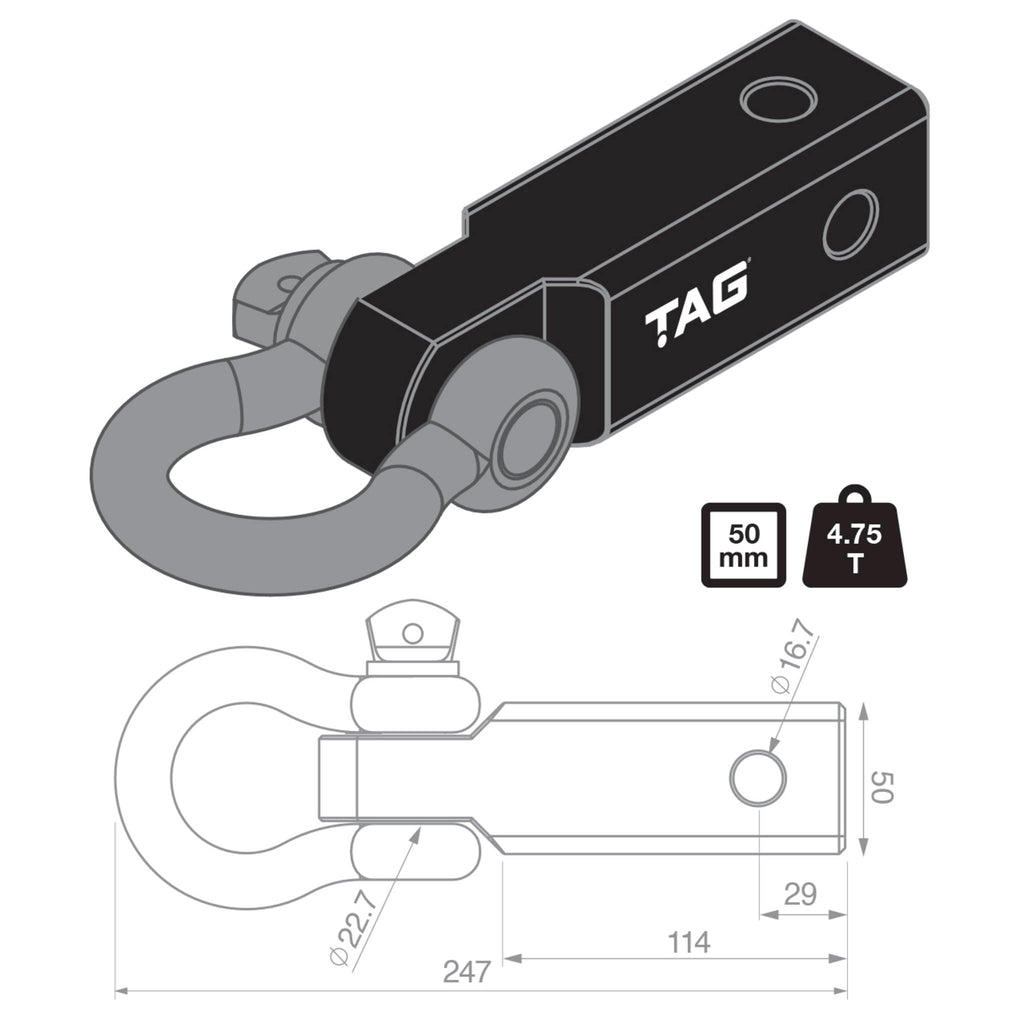 TAG - Recovery Hitch - Fixed Bow Shackle (4.75T)