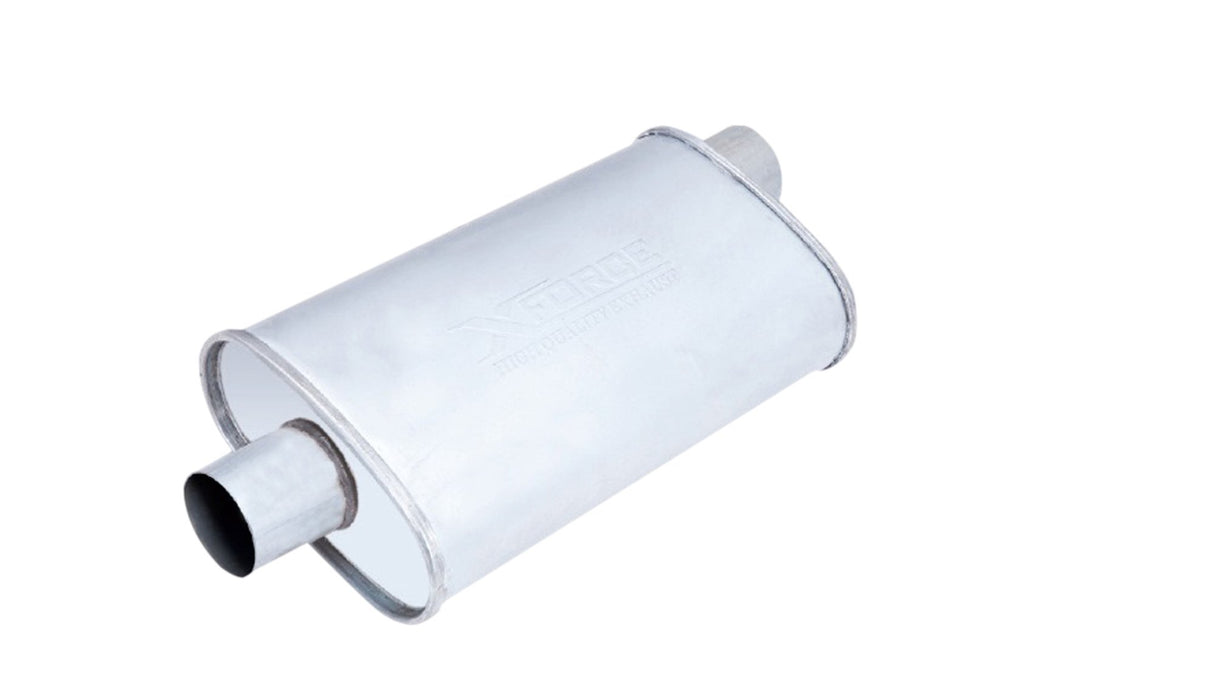 XForce | 2" Offset-Centre Performance Muffler | 4"x8"x14" Raw 409 Stainless Steel | VX08-1451(409)