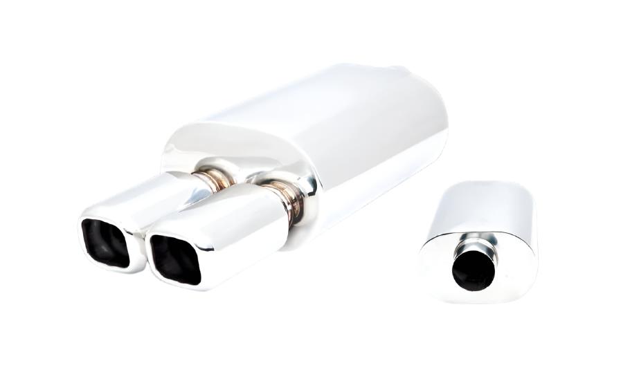 XForce | Performance Muffler with Twin Square Tips | 2.25" Inlet | 6"x9"x14" 304 Stainless | PT02-2.25