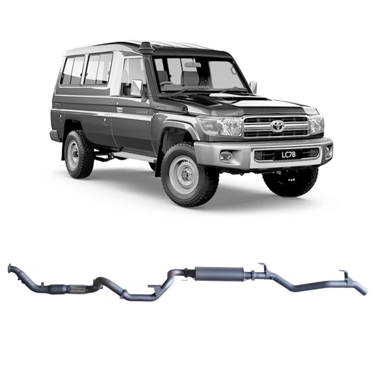 Redback Performance - Toyota Landcruiser 78 Series Troop Carrier (03/2007 - 10/2016) Exhaust "Cat & Muffler"