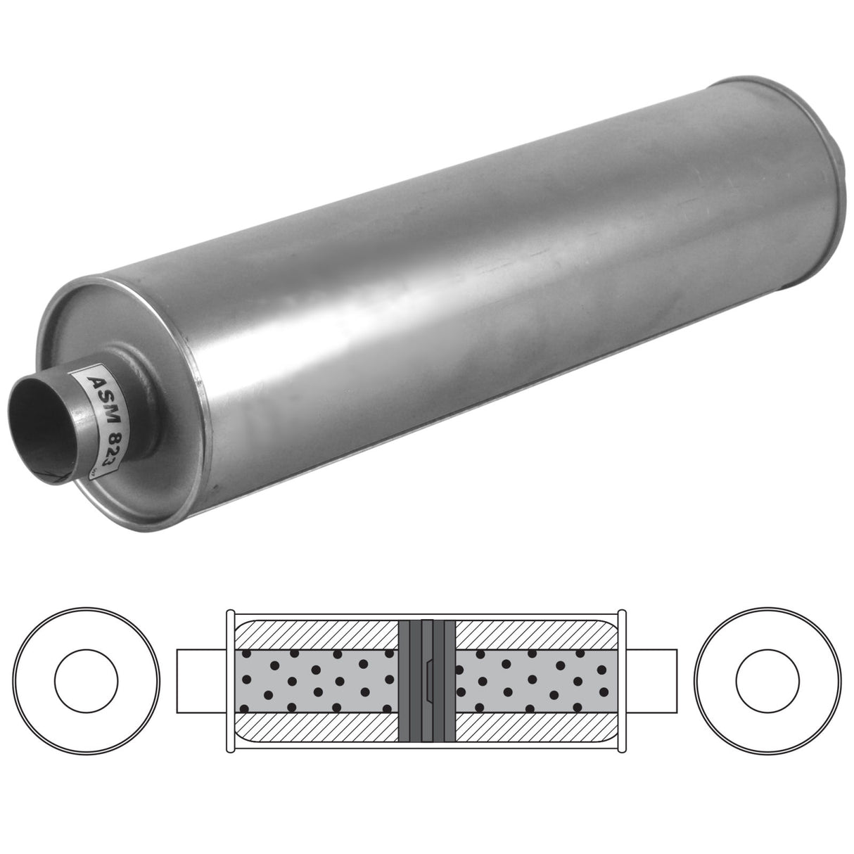 Redback - 2 1/4" Chambered Muffler Centre/Centre 24"x6" Round Aluminised Steel