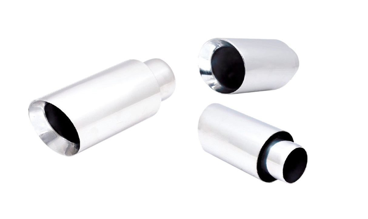 XForce | 4" Angle Cut Double Wall Exhaust Tip | 2.5" Weld-On Inlet | Polished Stainless | TS-AW4-63