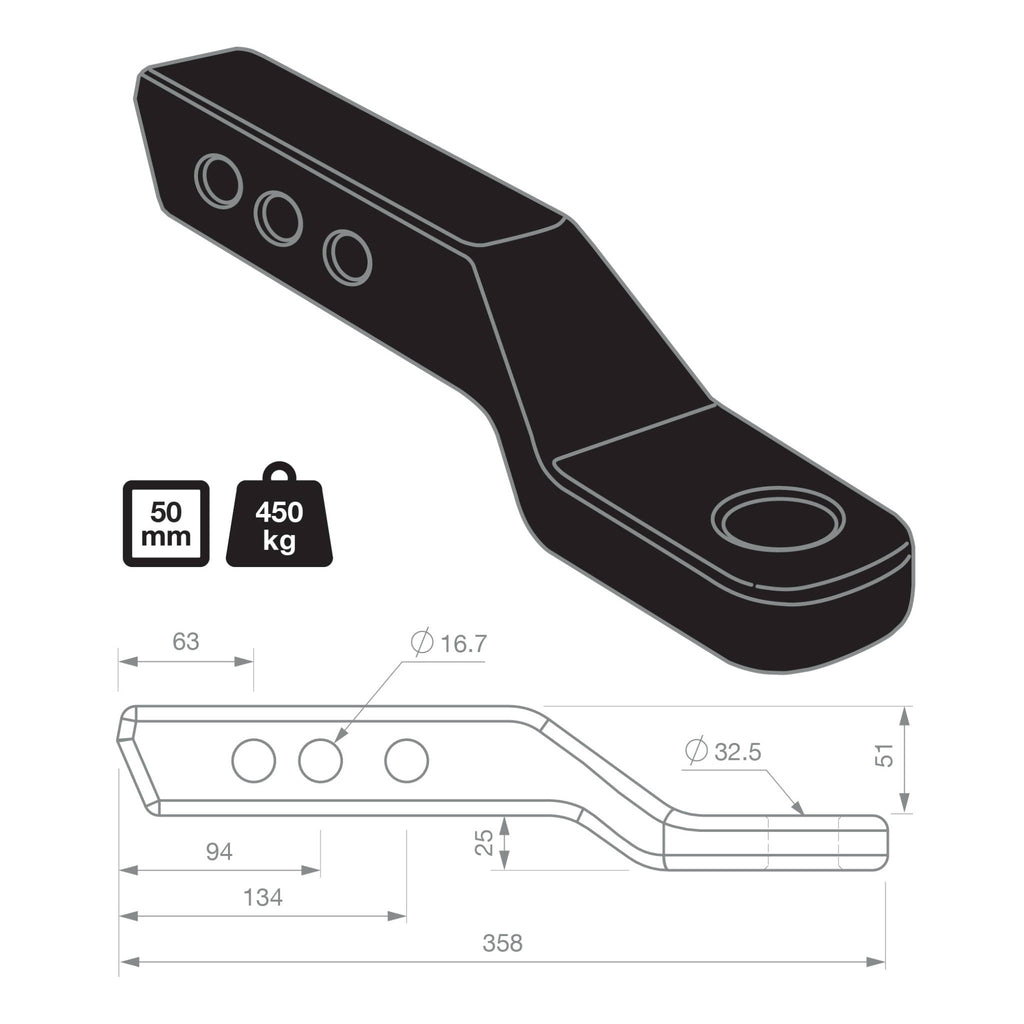 TAG | 2" Drop Forged Tow Ball Mount 222mm Long 50mm Square Hitch | Universal Heavy Duty | UNTTBM452