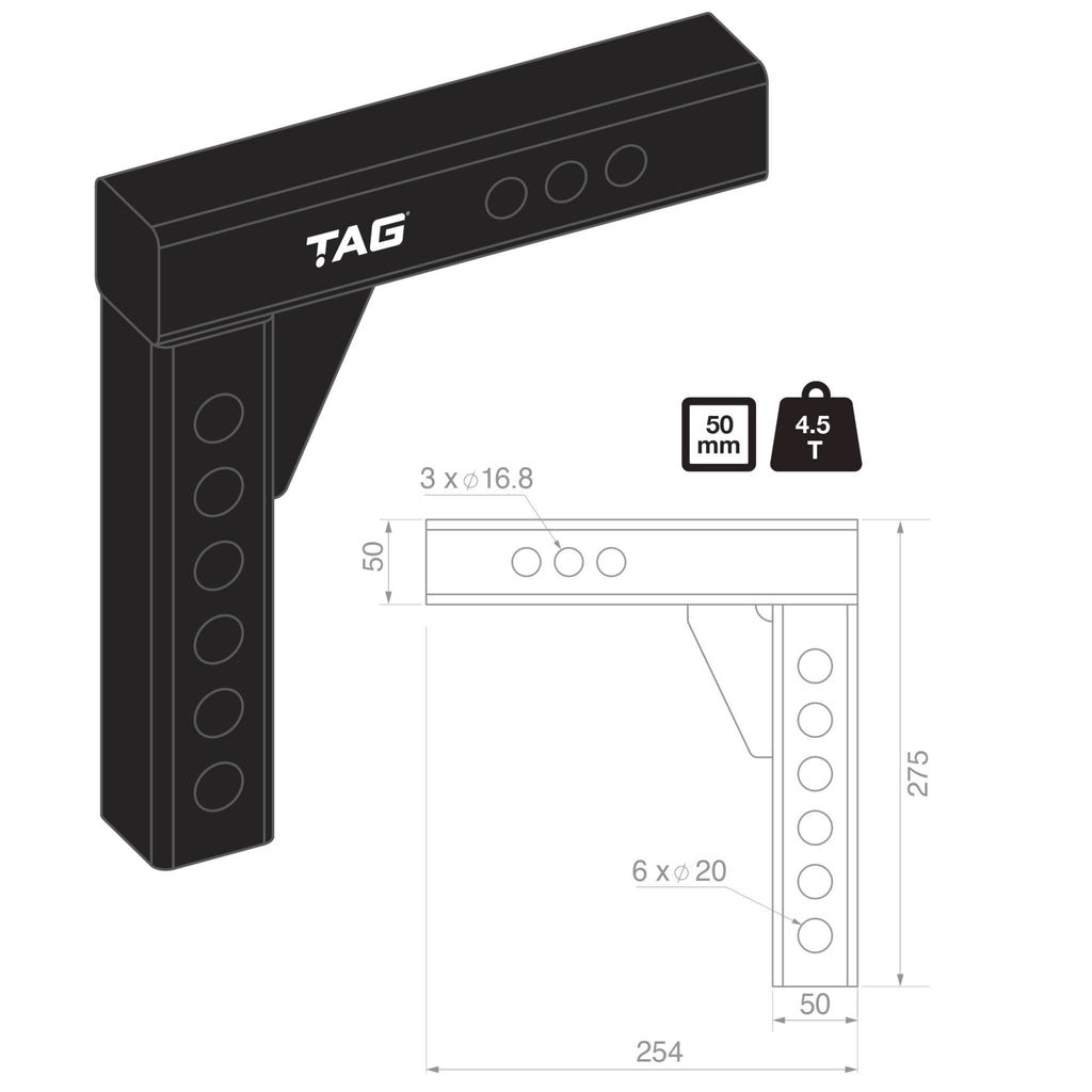 TAG | Adjustable Weight Distribution Shank 50mm Drop 4.5T | WDHS-050