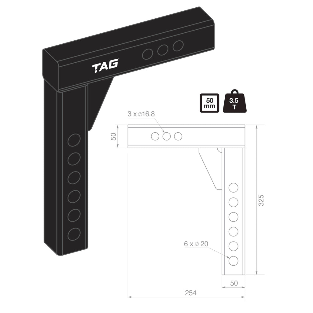 TAG | Adjustable Weight Distribution Shank 100mm Drop 3.5T | WDHS-100