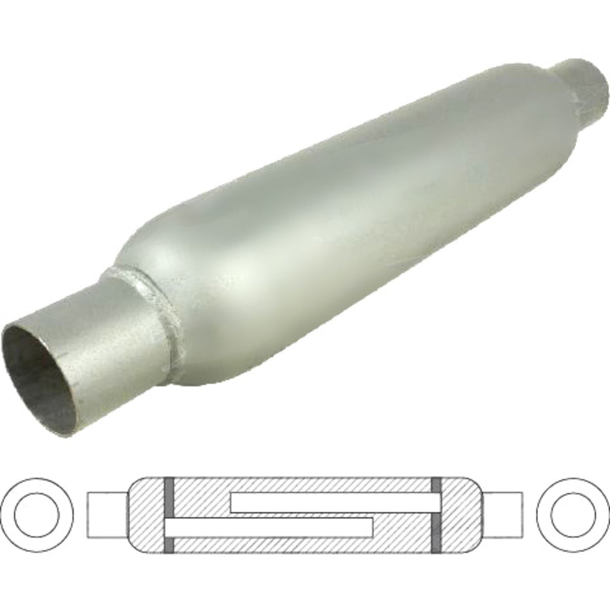 Redback - 2" Hotdog Centre/Centre 381x89mm Round Mild Steel Baffled