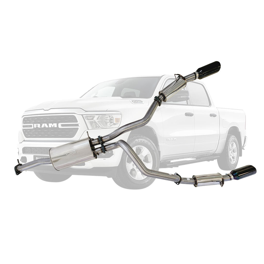 ESA 4X4 - Ram 1500 DT 6.2L Supercharged V8 Ute Twin 3" Cat Back Stainless Steel Exhaust System with 5" Black Chrome Tips for Limited and Laramie
