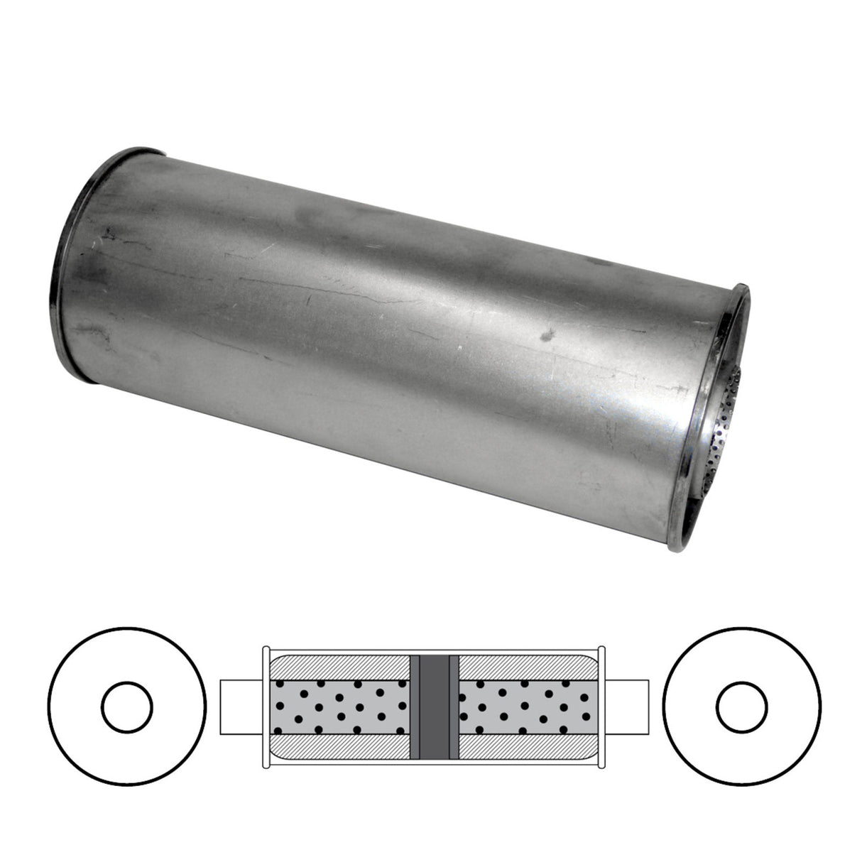 Redback - 2.5" Chambered Universal Muffler Centre/Centre 14"x6" Round Aluminised