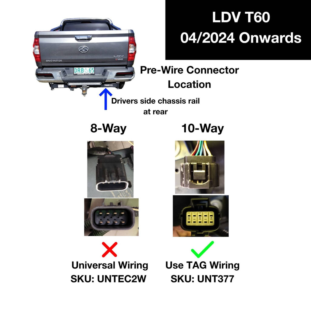 TAG | Heavy Duty Towbar & Direct Fit Wiring Kit | LDV T60 T60 Max SK8C Ute Megatub 2024–On | T7P702-K202