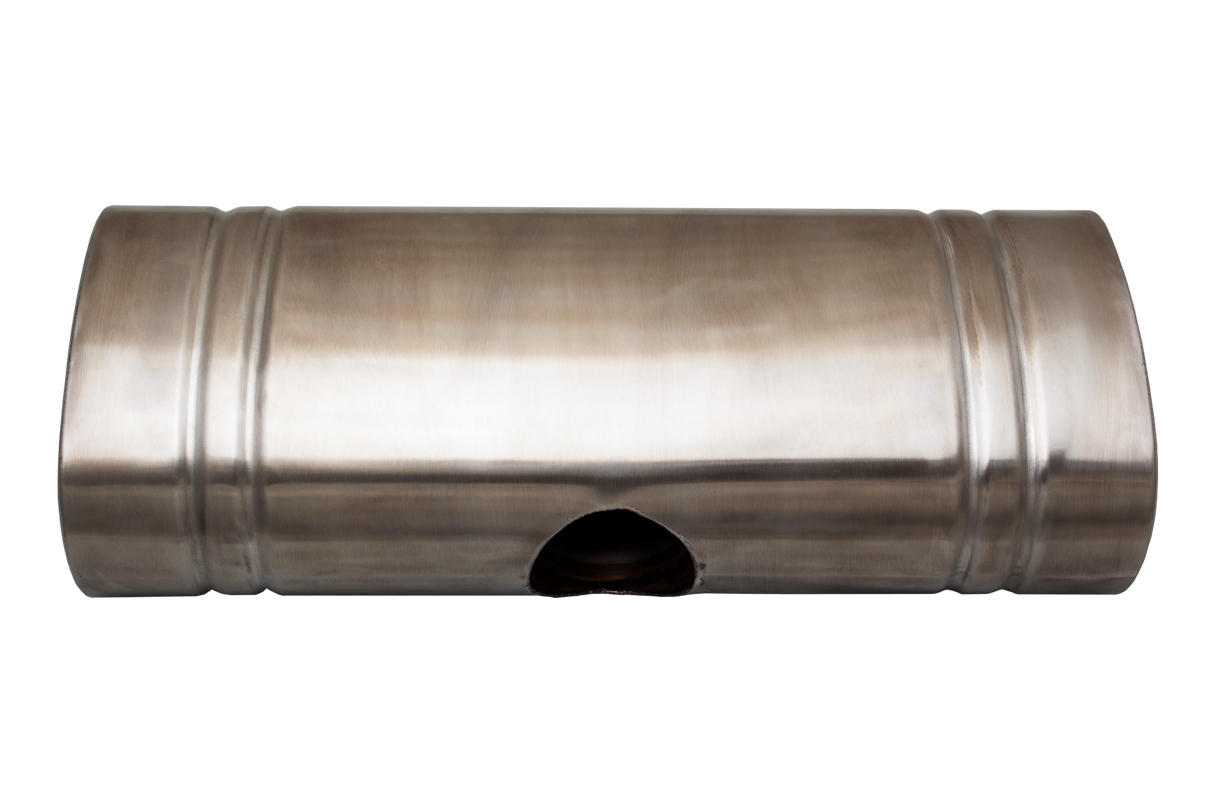 XFORCE - 409 Stainless Steel Oval Muffler 8"x 5" x 20" East West 2.25" centre inlet dual 2" Outlet