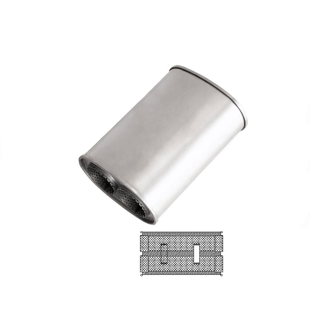 MSA Universal Muffler - 3" Twin In Twin Out 9” X 5” Oval - 12” Long Straight Through