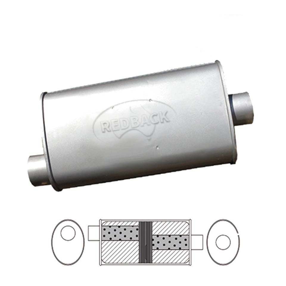 Redback - 2" Baffled Muffler O/C 16"x8"x4" Oval 409 Stainless Steel