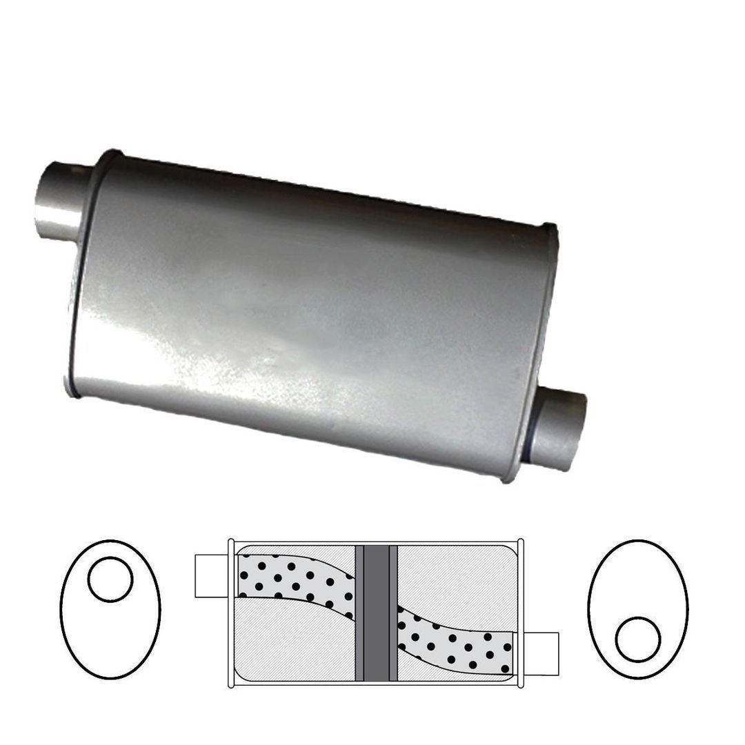 Redback - 2.5" Chambered Universal Muffler Offset/Offset 14"x8"x4" Oval Aluminised Steel