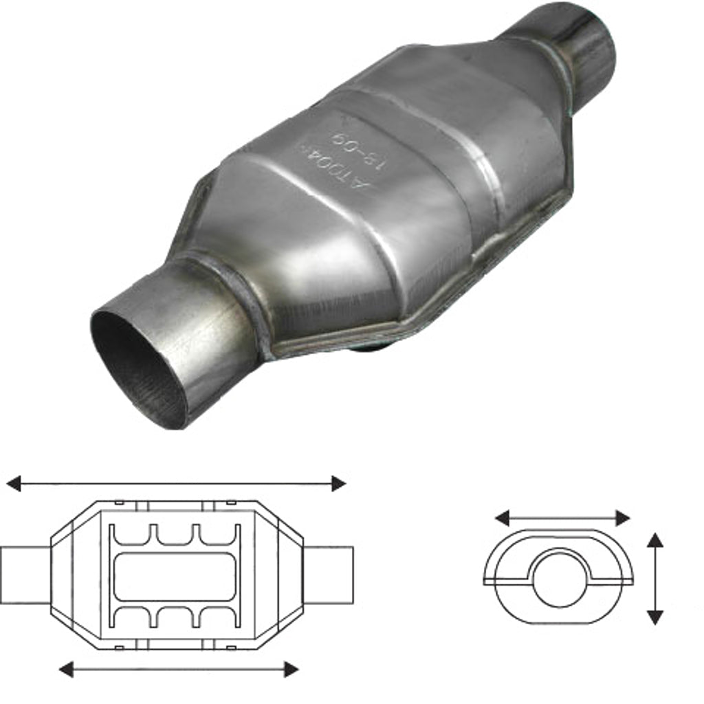 Redback - 2.25" CPSI 300 Catalytic Converter In/Out Standard Body Oval Metallic