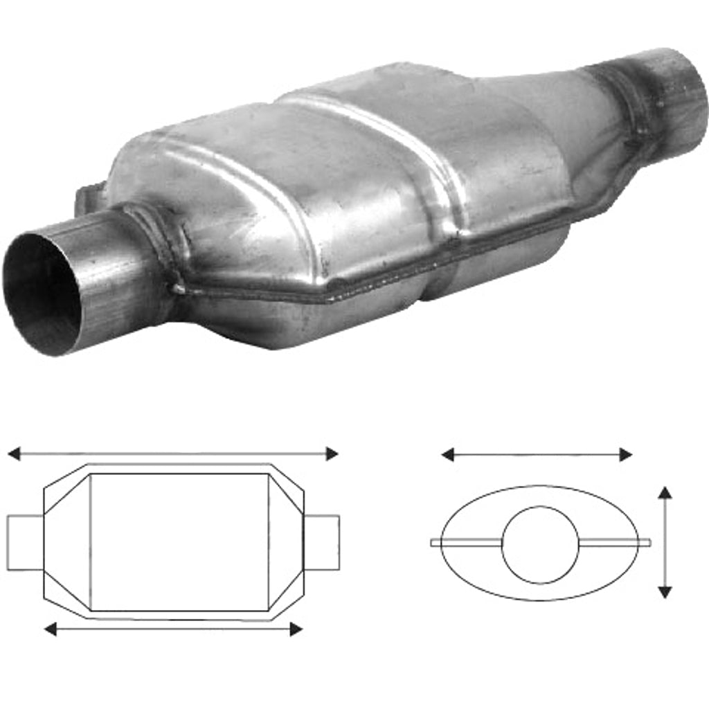 Redback - 2.5" Euro 5 Ceramic Catalytic Converter O/O Wide Oval CPSI 400 Petrol