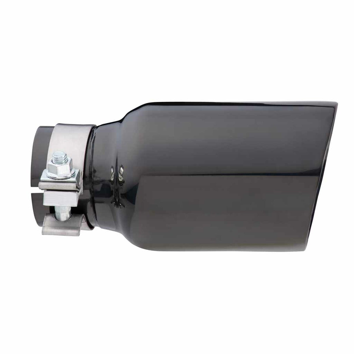 Exhaust Tip - 2.5" In - 4" Out - 8" Long. (Angle Cut - Inner Cone - 304 Black Chrome)