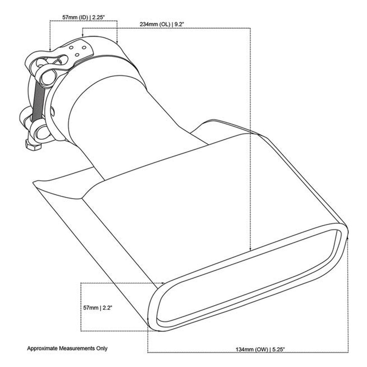 Exhaust Tip - 2.25 Inch Inlet to suit XA XB Ford Falcon (Rolled Edge - Angle Cut - 304 Stainless Steel)