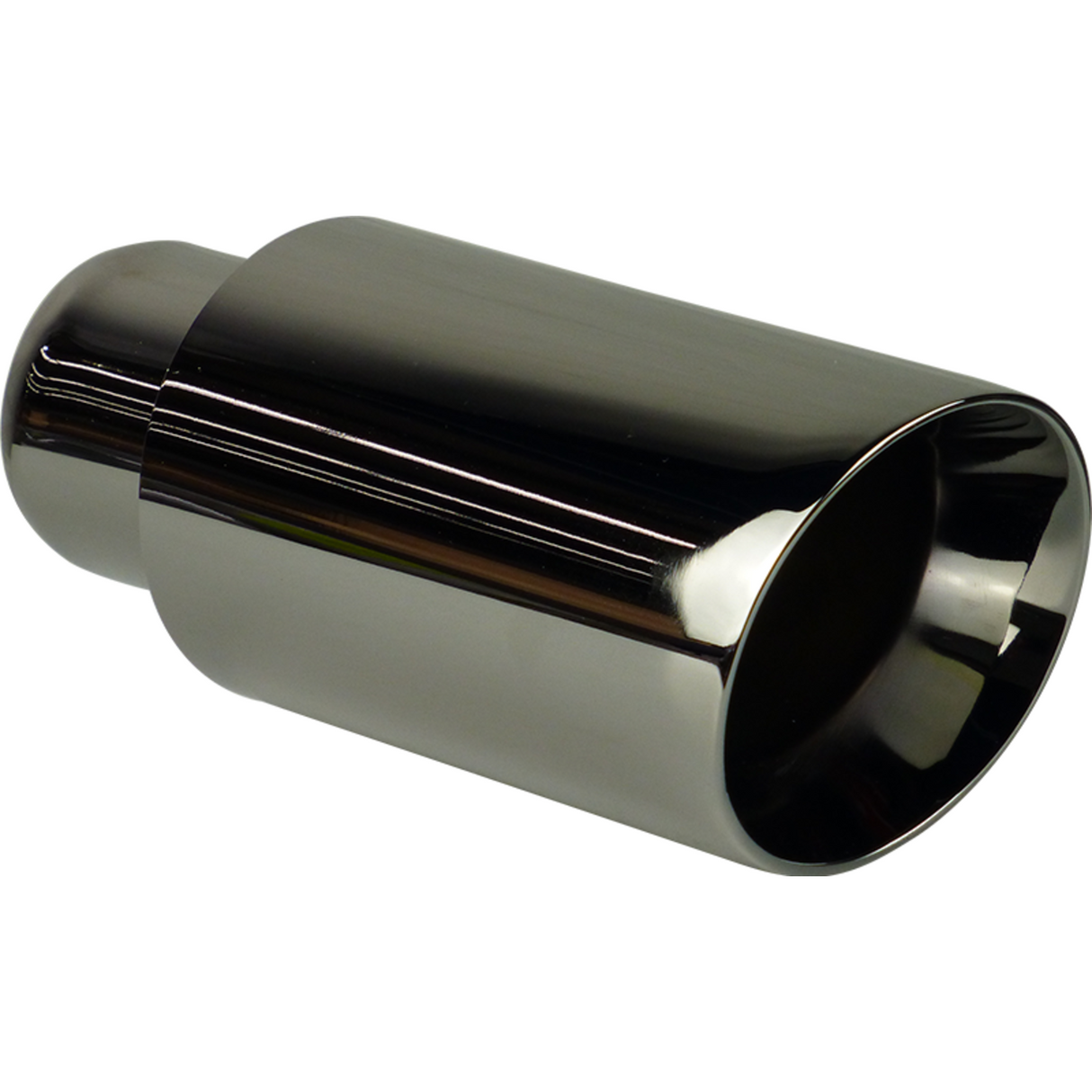 Exhaust Tip - 2 1/4" Inch (In) 3" Inch (Out) 200mm Long (Black Chrome)