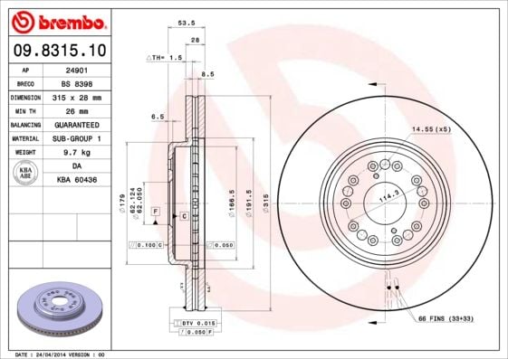 Brembo - Brake Disc Front (09.8315.10)