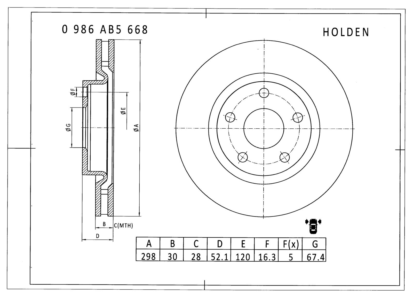 Bosch - Front Brake Disc To Suit HOLDEN COMMODORE VE,VF V6