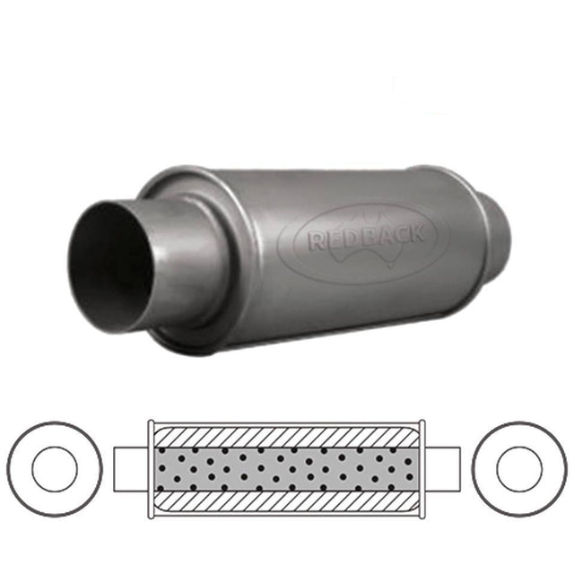 Redback - 63mm Chambered Muffler Centre/Centre 355x127mm Round Aluminised Steel