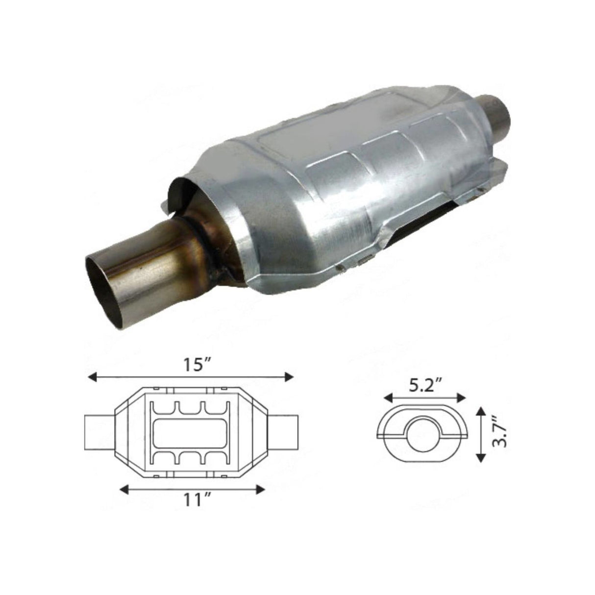 Redback - 2.25" High Flow Catalytic Converter Offset/Centre Standard Oval Aluminised