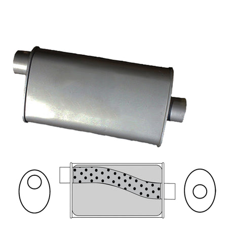 Redback - 57mm Chambered Muffler Offset/Centre 355mm Oval Aluminised Steel