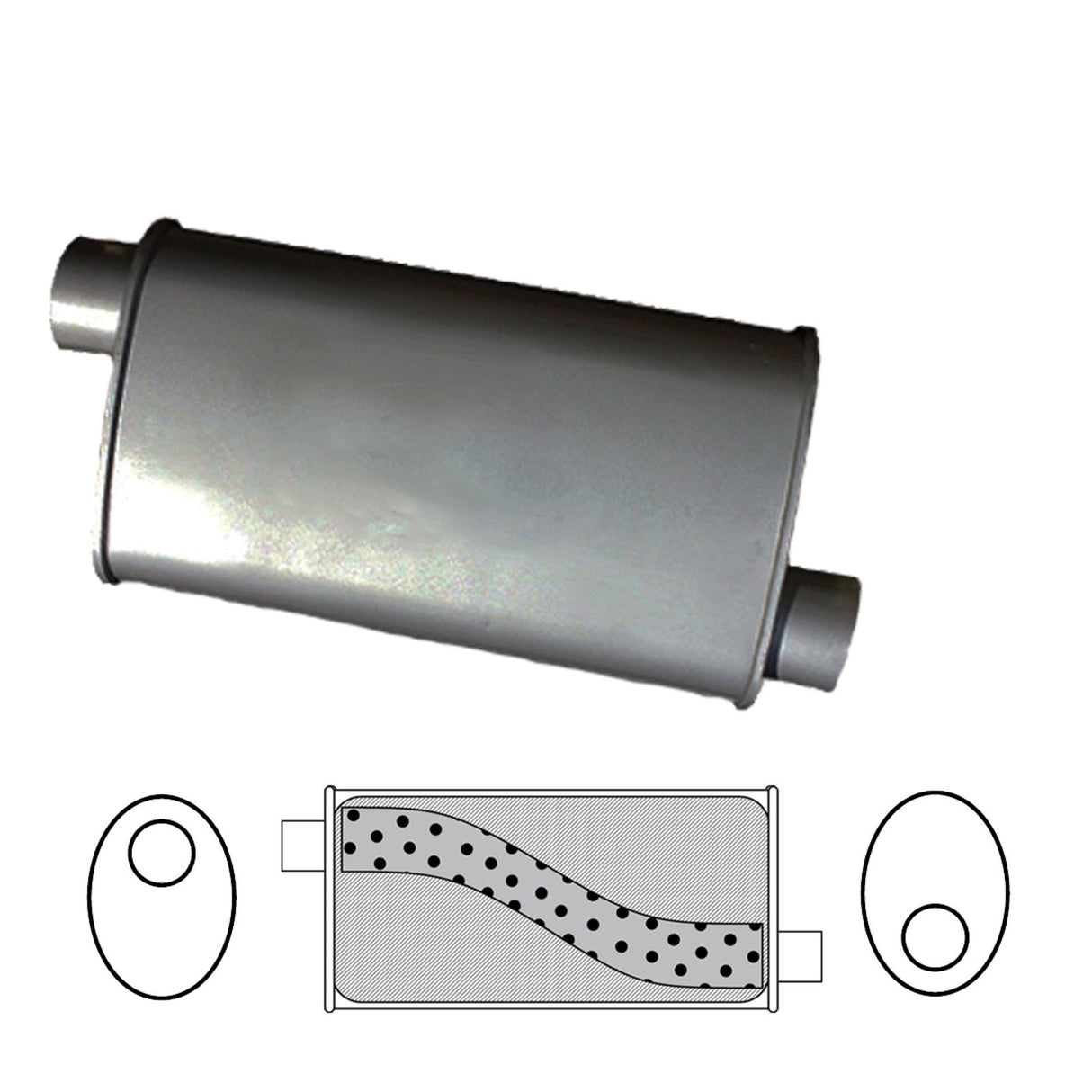 Redback - 2.25" Megaflow Universal Muffler Offset/Offset 14"x10"x4" Oval Aluminised Steel