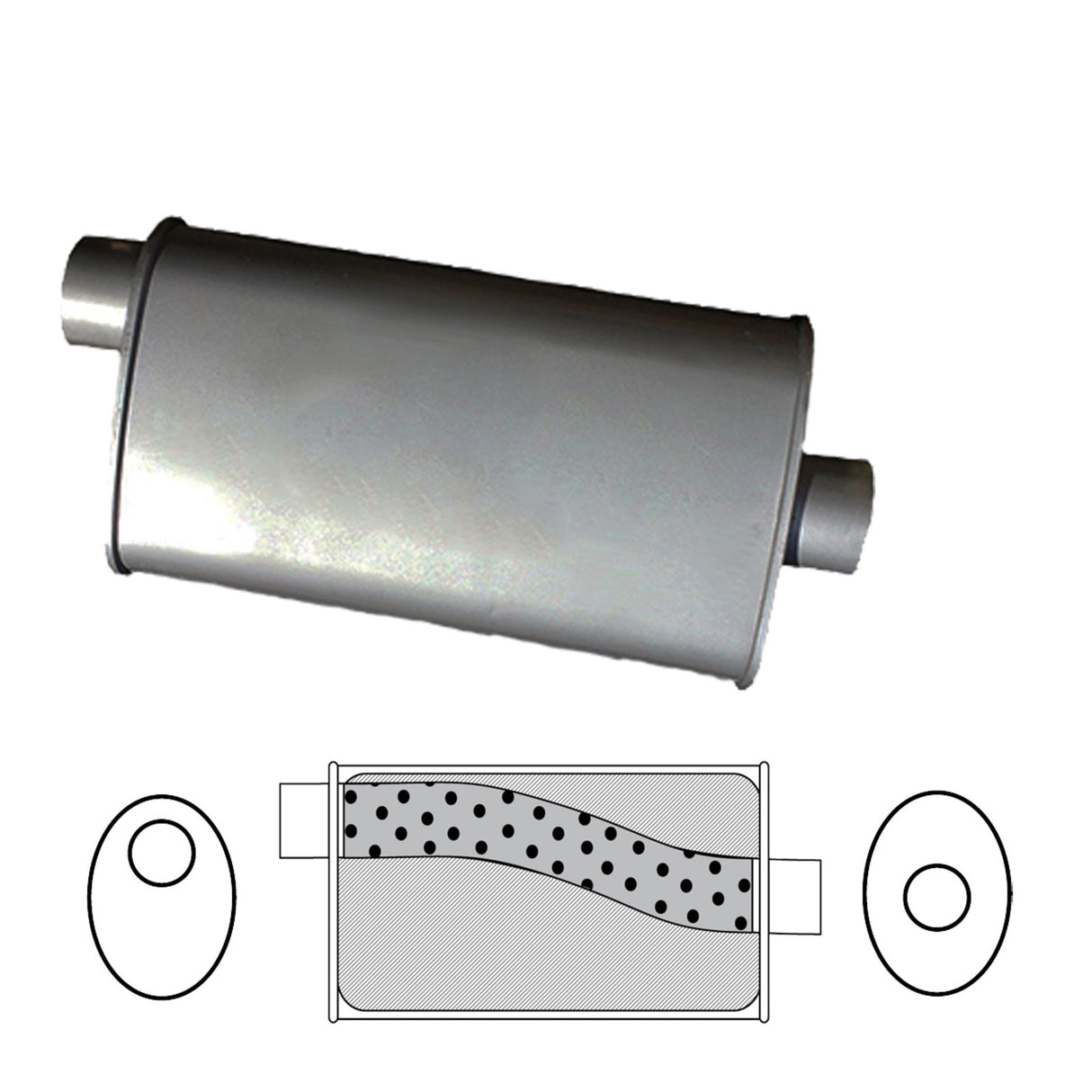 Redback - 2.5" Universal Muffler Offset/Centre 14x10x4 Oval Aluminised