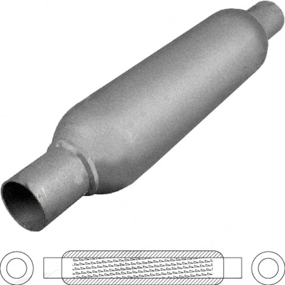 Redback - 2.5" Hotdog Muffler Centre/Centre 254x89mm Round Mild Steel Spiral Louvered With Spigots